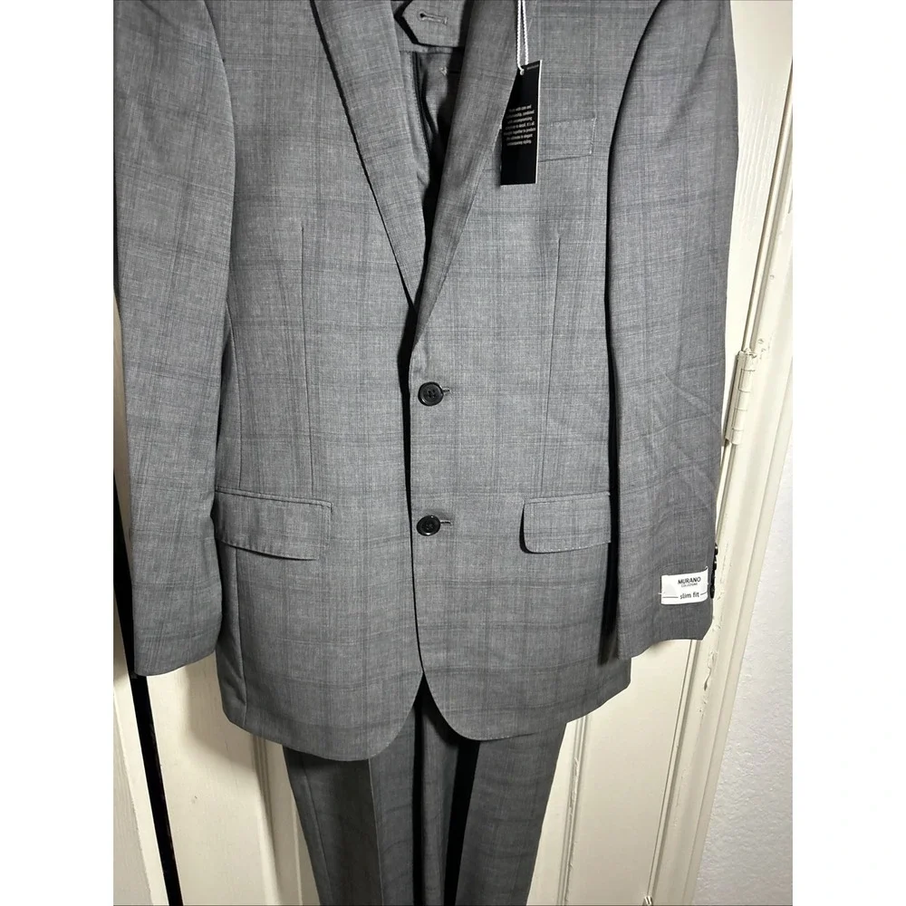 NEW Murano Collezione Slim Fit 2 Piece Gray Wool Suit 36R